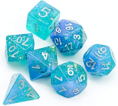 Miniatura 5 de 7-Die RPG Juego de dados DND azules, juego de dados poliédricos de resina con purpurina para juegos de rol, juego de mesa