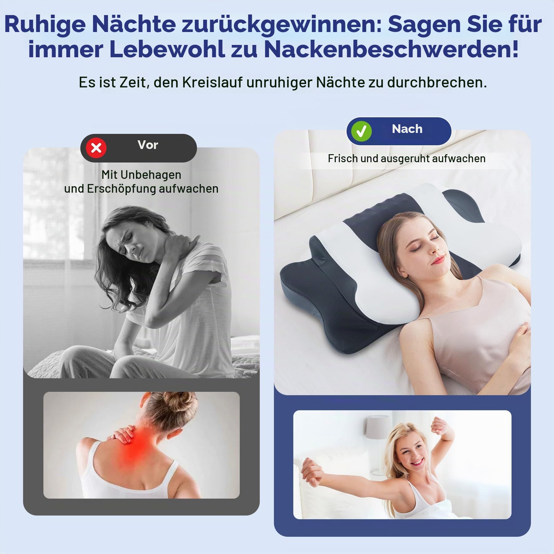DONAMA Nackenkissen Memory Foam, 2 in 1 für Seiten- & Rückenschläfer