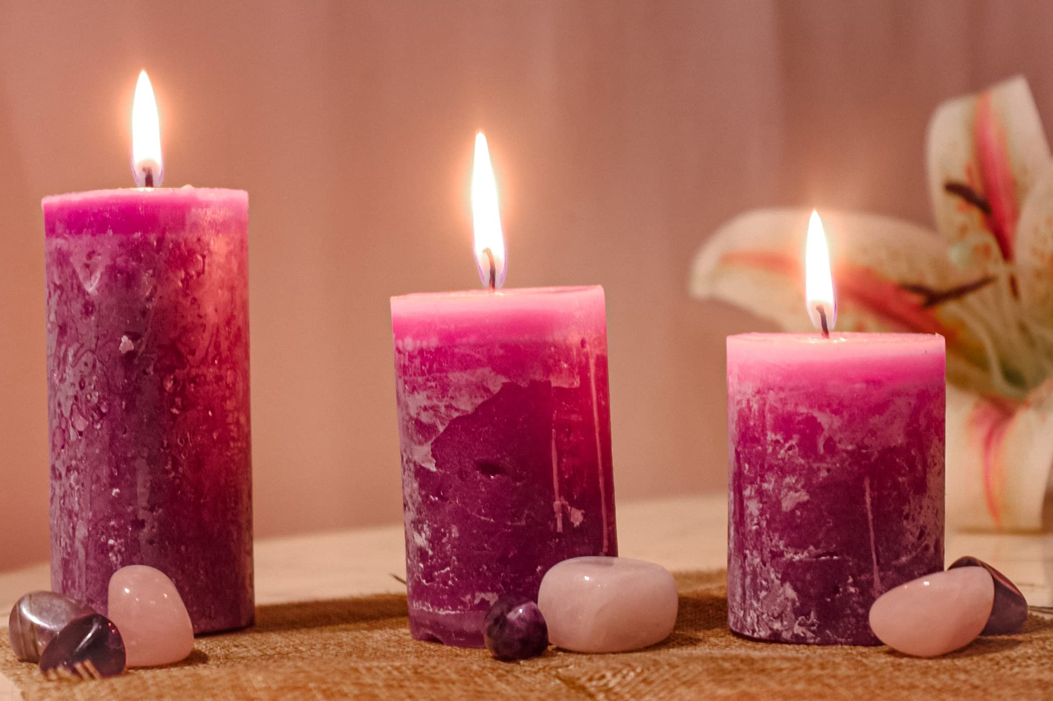 Highly Fragrance Pillar Candle Set of 3 || Pillar Candle || Home Decor Candle || Decoration Candle || Spa Candle || Fragrance Candle. (LavenderMarb_Setof3) ,Wax