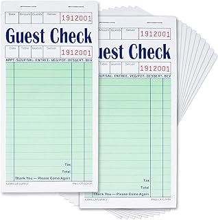 [1000] Gorilla Supply Guest Check Book 3.4" x 6.73" Server Notepads Order Pad for Waiter and Waitress, Bond Single Part Perforated Checks, Green, 1000 (100 Checks x 10 Books)