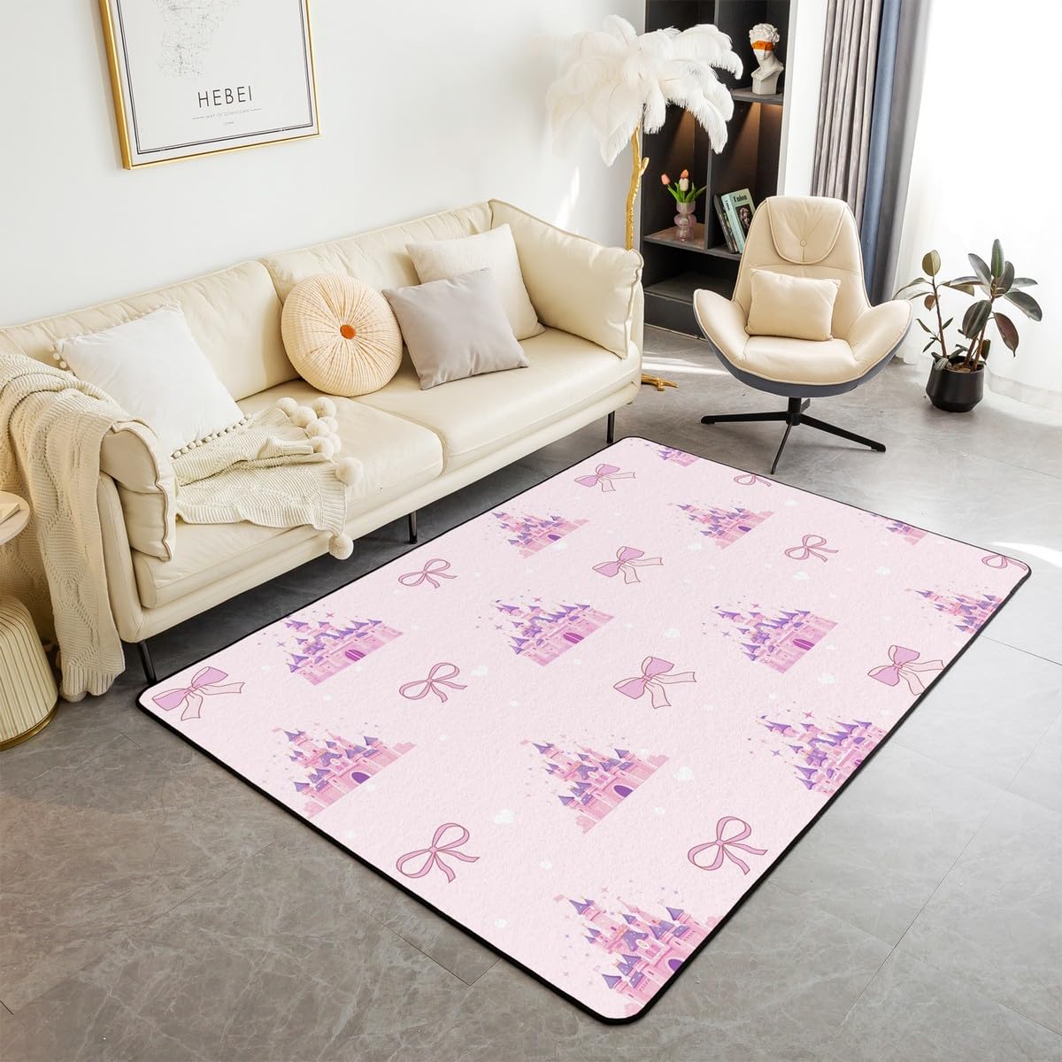 Tapis de salon château de princesse Manfei 90x150 cm antidérapant rose