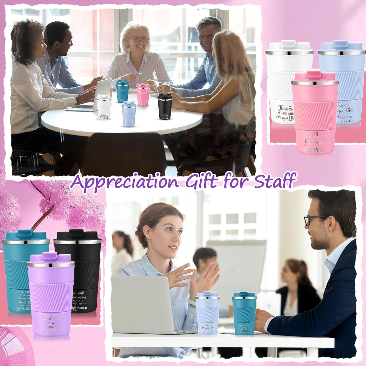 Skylety 6 Pcs Valentine Employee Appreciation Tumbler Bulk 12oz Thank You Tumbler with Leak Proof Lids Teacher Mug Gifts Stainless Steel Insulated Inspirational Cups for Coworker Team(Motivation) - Image 5