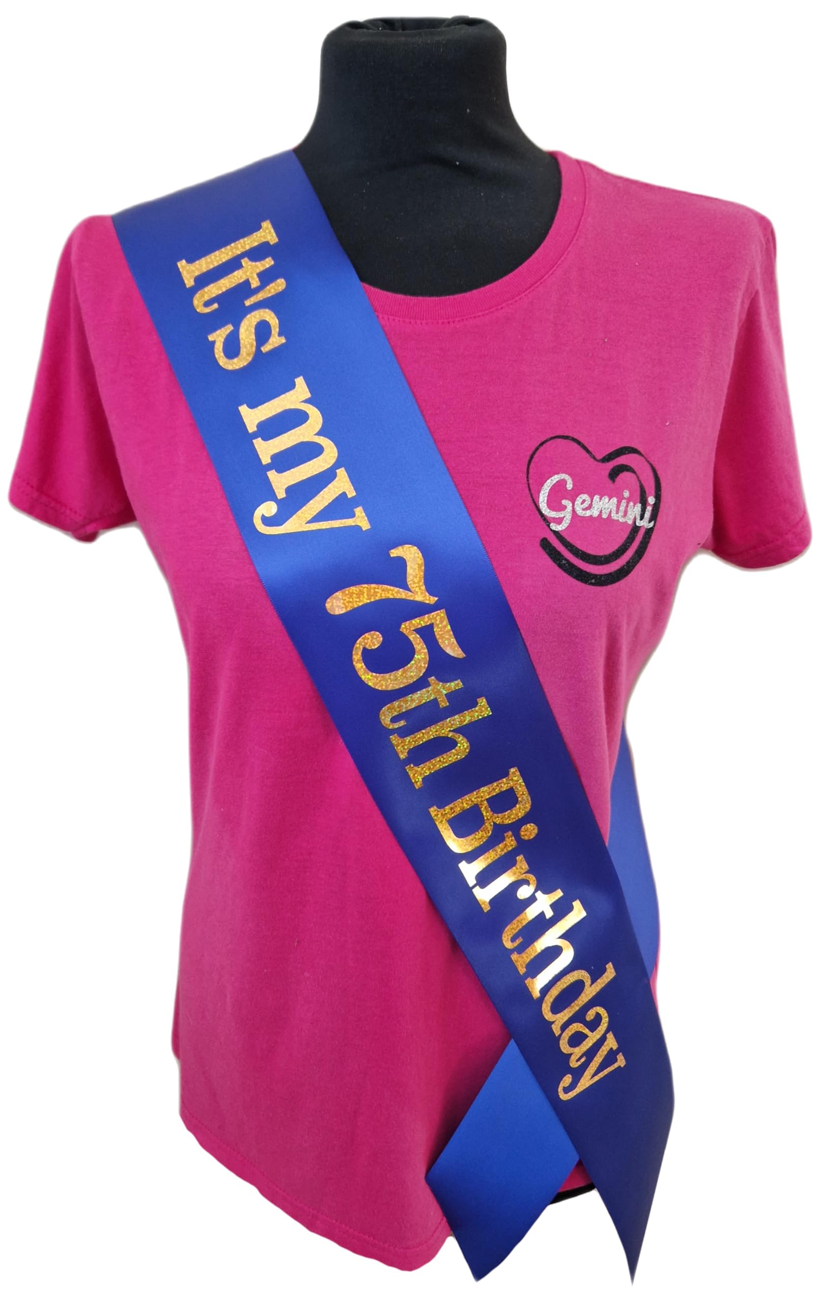 75th Birthday Sash - (Its my 75th Birthday Sash - Beautiful Quality Blue Ribbon and Holographic Gold Font - 75th Birthday Sash)
