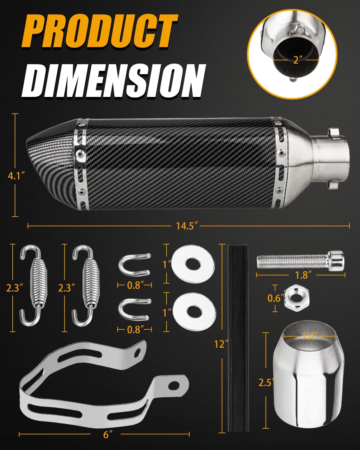 Exhaust Muffler Carbon Fiber 1.5-2"Inlet with Removable DB Killer for Street/Sport Motorcycles and Scooters with 38-51mm Diameter Exhaust Pipes (Carbon Fiber Pattern)
