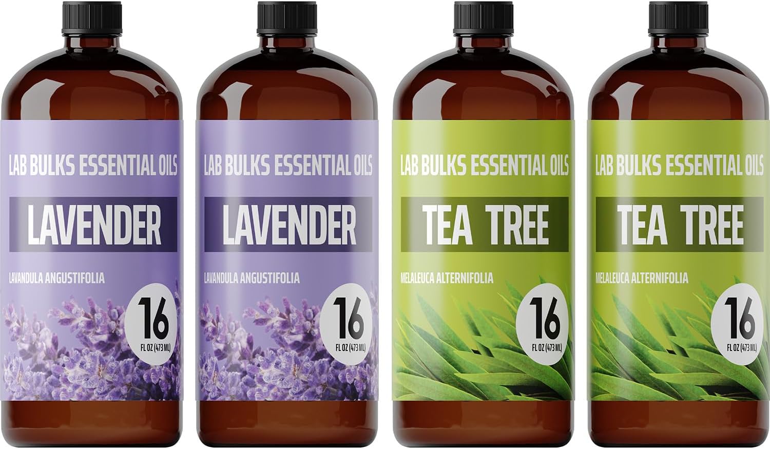 LAB BULKS ESSENTIAL OIL - Bundle of Lavender and Tea Tree Essential Oils, 16 oz Bottles, for Diffusers, Home Care, Candles, Aromatherapy