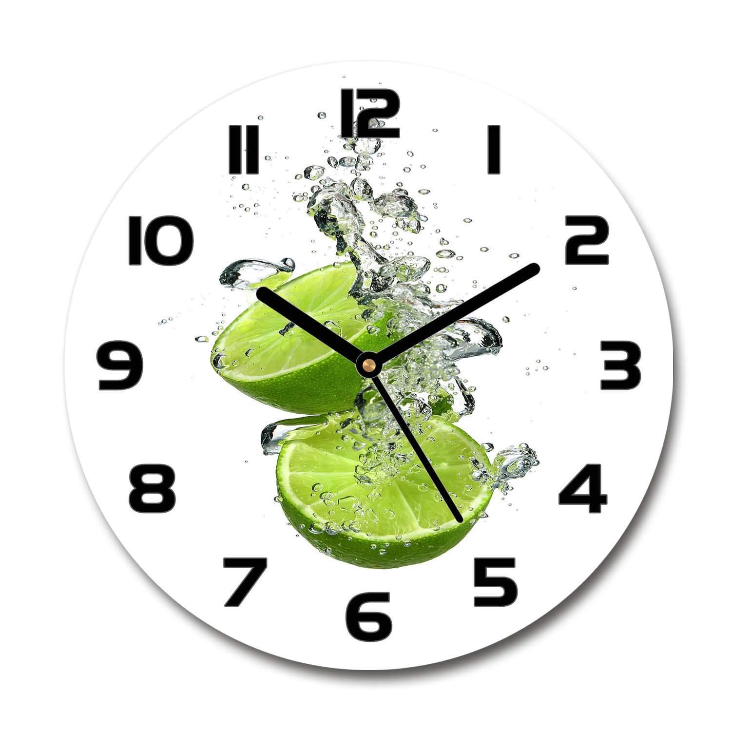 Horloge en verre 60x60cm salon design silencieuse Tulup Limonka à aiguilles noires