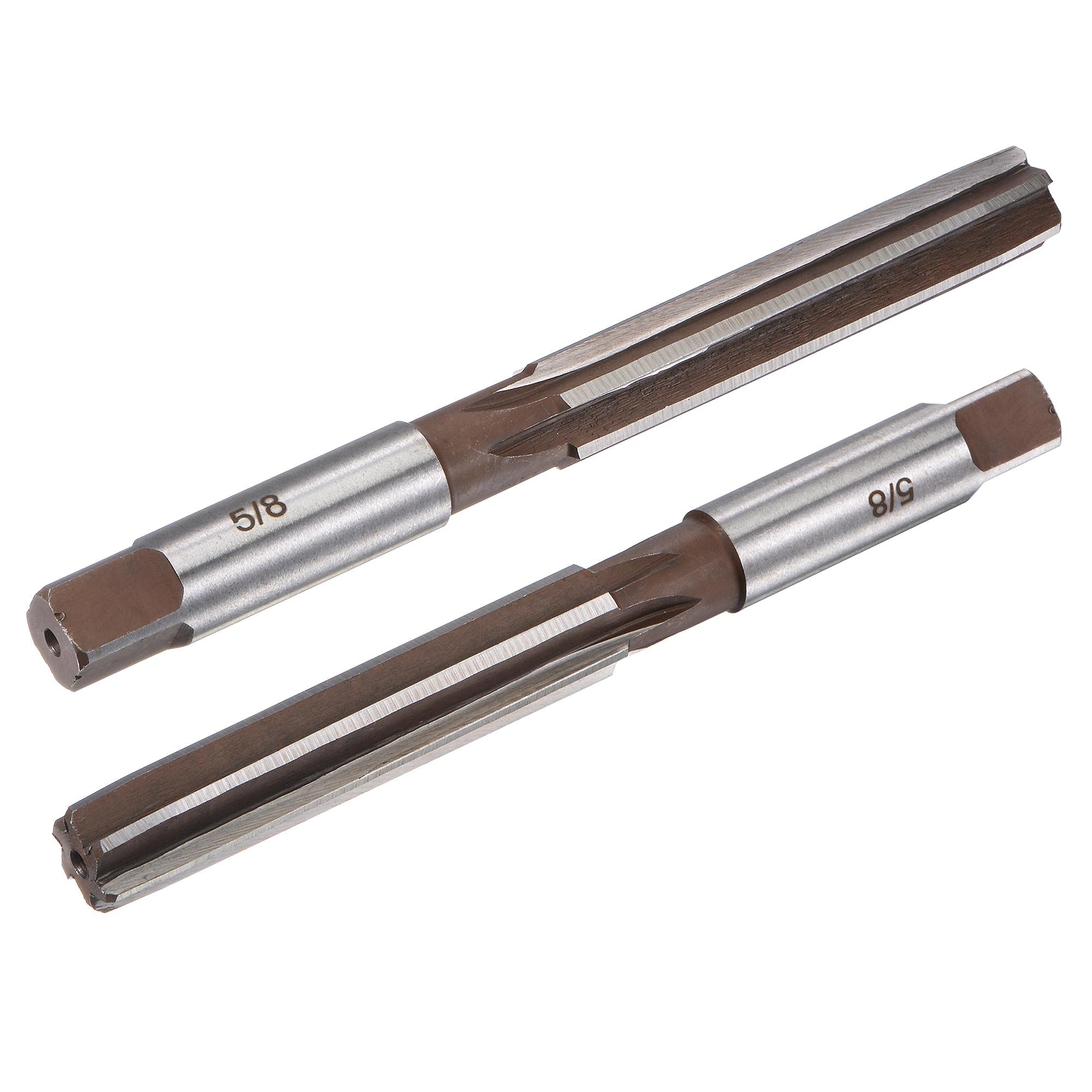 uxcell 5/8" Hand Reamer H8 Accuracy Alloy Tool Steel 6 Flutes Straight Shank Milling Cutter Tool 2pcs