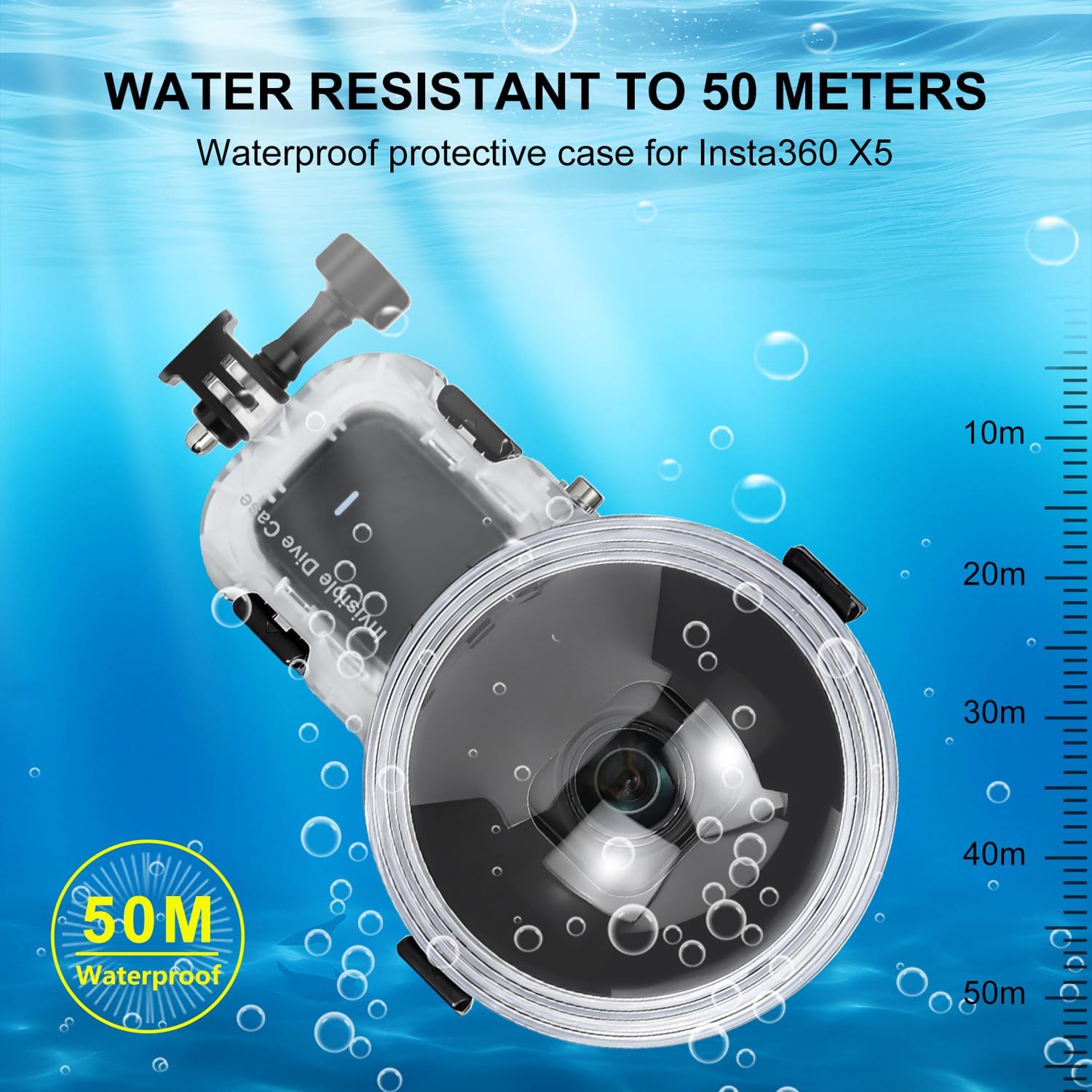 Invisible Dive Case Pro for Insta360 X5, Fix Blurry Underwater Footage, Insta 360 X5 Waterproof Housing, 164ft/50m Crystal Clear 360° Video, Anti-Fog & No Distortion