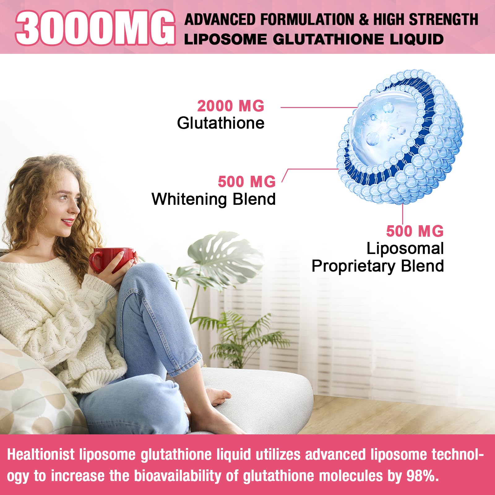 2 Pack 3000mg Liposomal Glutathione Liquid Drops with Vitamin C, 98% Absorption, Glutathione Liposomal Supplement, Powerful Antioxidant Complex for Immune System, Liver, 4 Fl Oz per Bottle — Amazon image 3