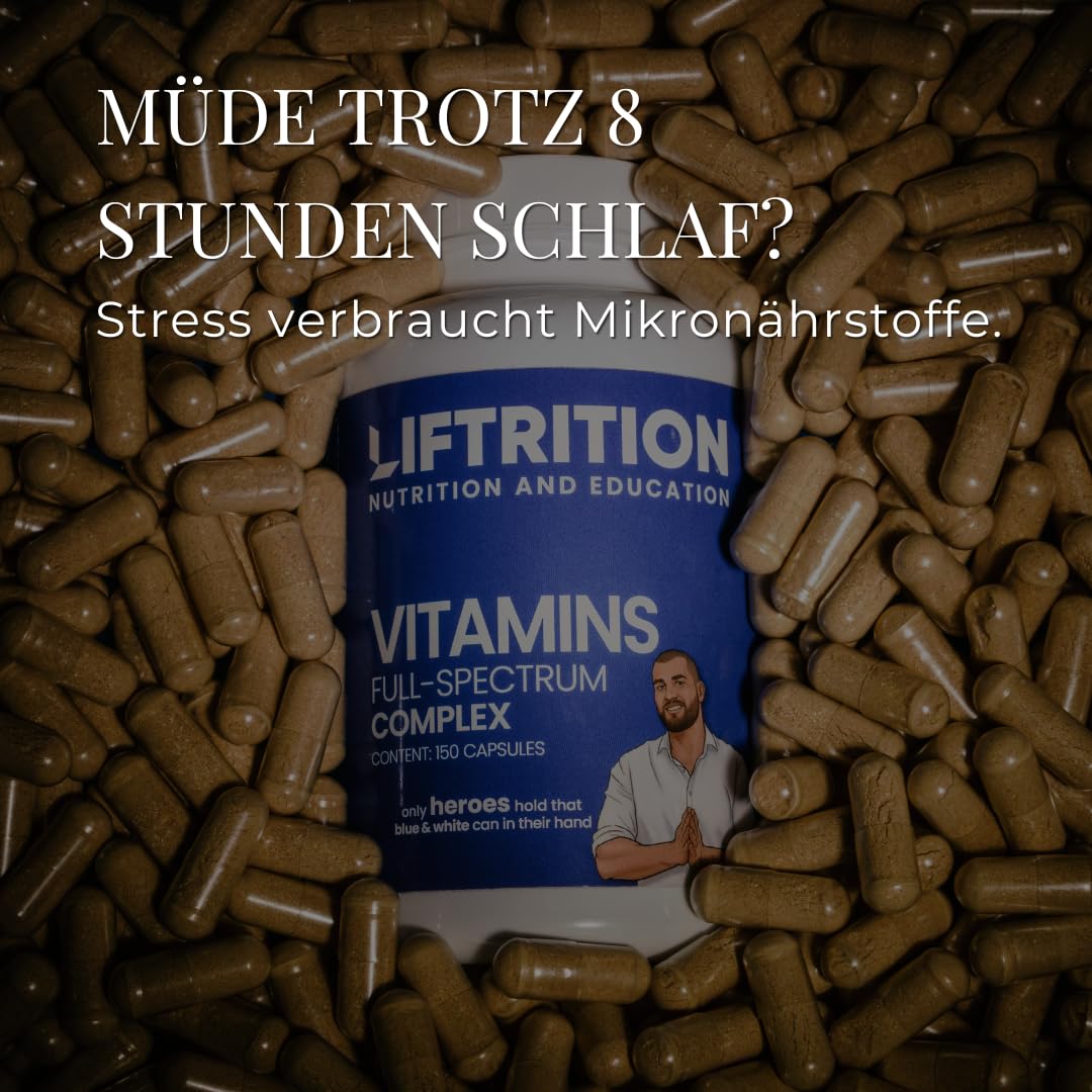 Liftrition Elite Multivitamin Kapseln – Mikronährstoff-Komplex – 150 St. | Mikronährstoffe für Alltag, Sport & Fitness. Magnesiumbisglycinat, Zink, Q10 und OPC. Vegan & hergestellt in Bayern