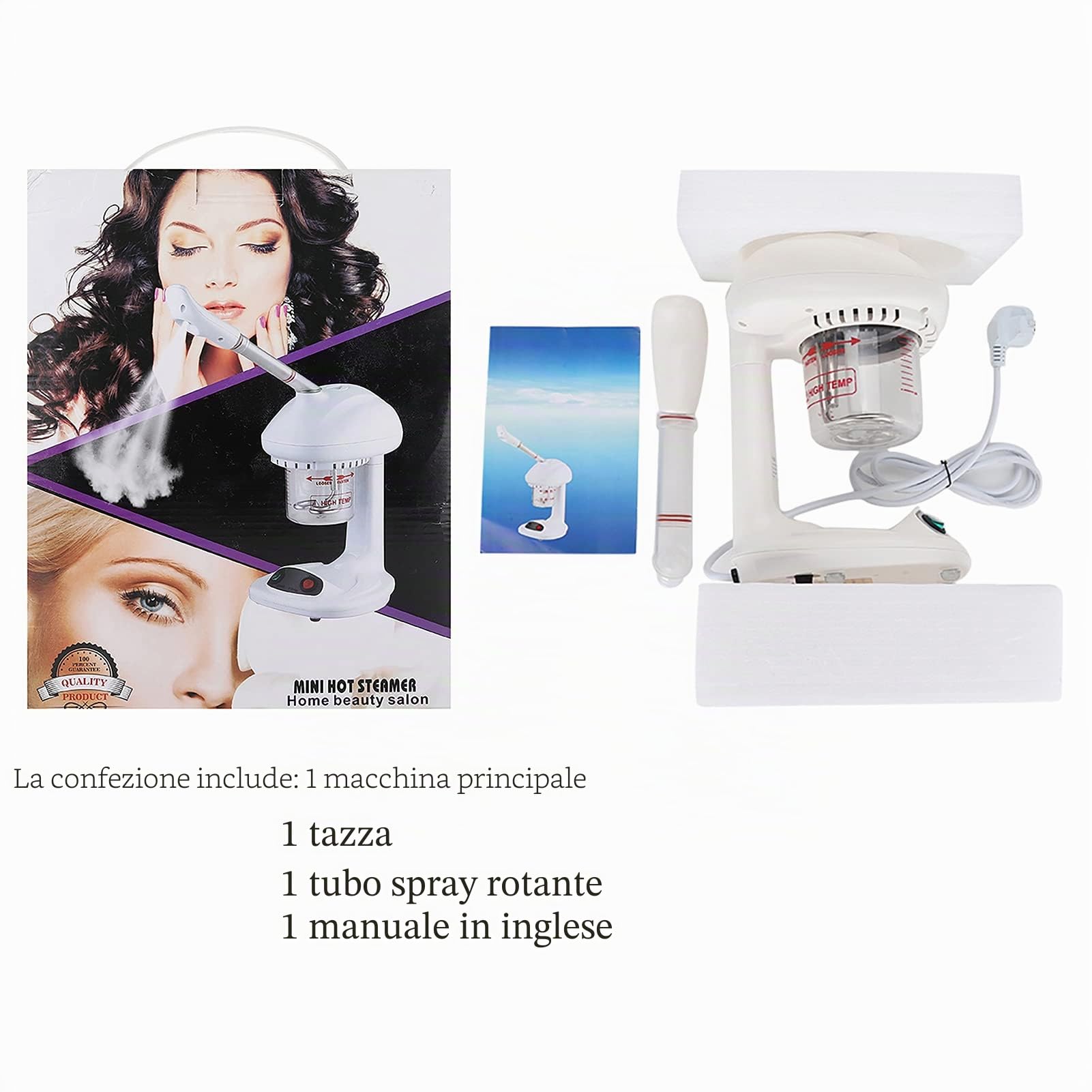 Vaporizzatore Facciale Ionico Professionale, Vapore per Capelli e Viso con Rotazione a 360°, Macchina per Irrorazione Ionica Avanzata per Sauna SPA Idratante