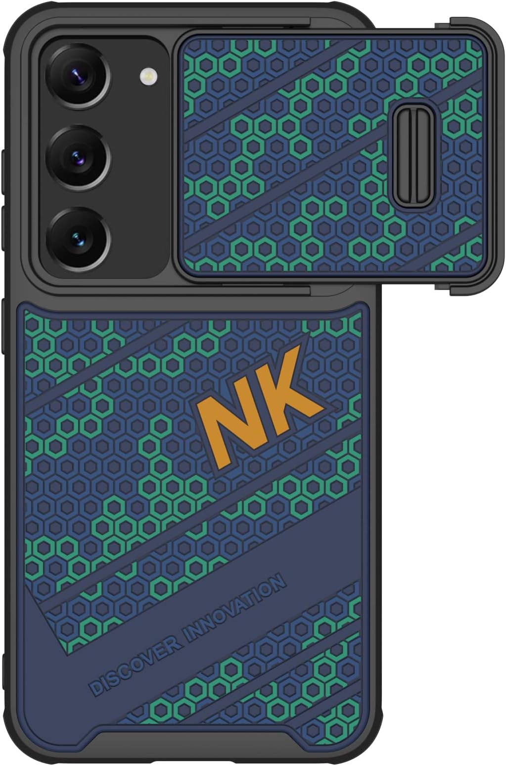 Nillkin Case for Samsung Galaxy S23 Plus (6.6" Inch) Striker S Camshield Semi Automatic Camera Slider Honeycomb Texture Silicone Lifted Bezel TPU + PC Blue Green Color