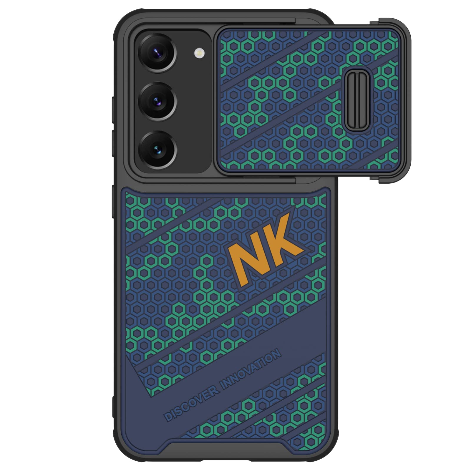 Nillkin Case for Samsung Galaxy S23 Plus (6.6" Inch) Striker S Camshield Semi Automatic Camera Slider Honeycomb Texture Silicone Lifted Bezel TPU + PC Blue Green Color