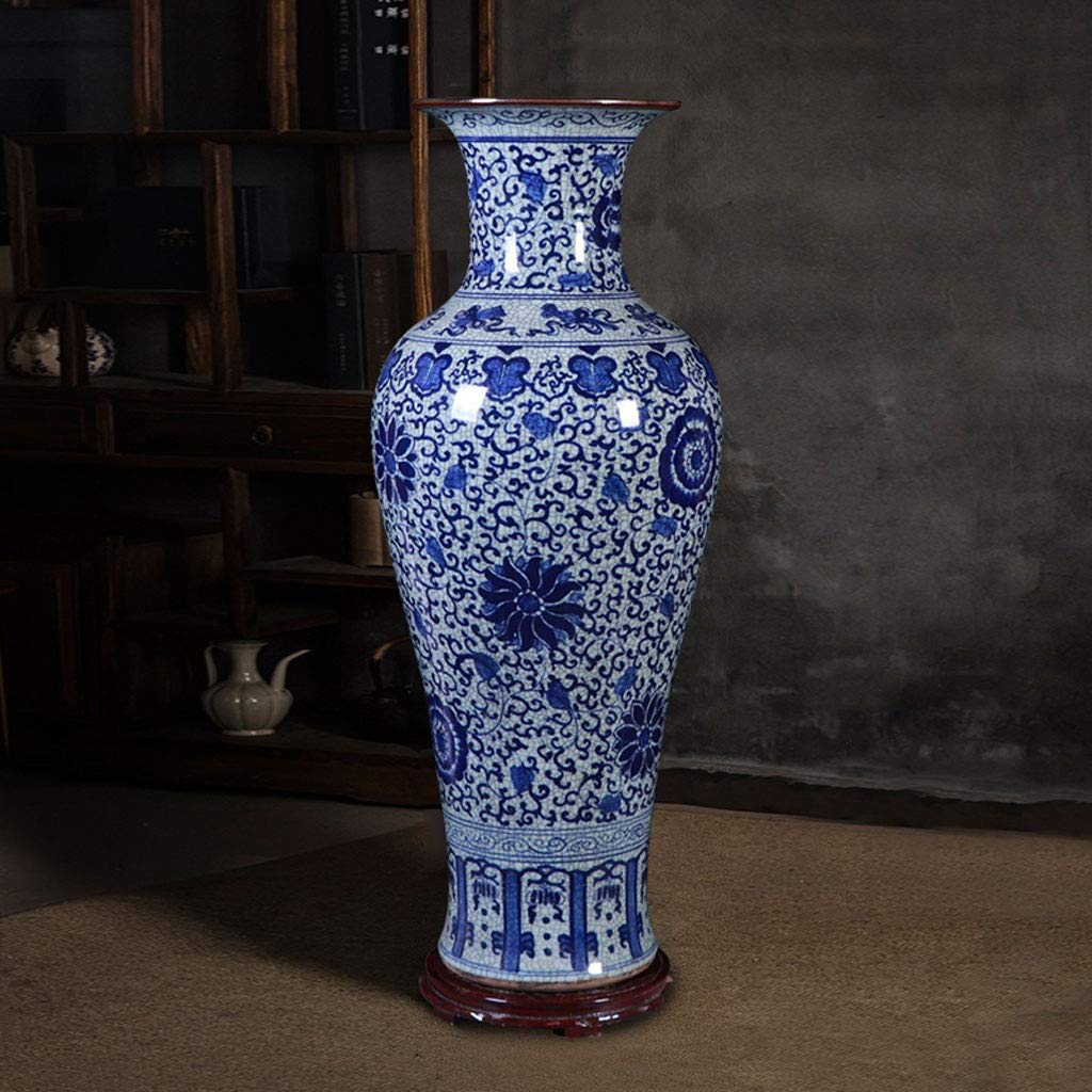 GRFIT Jarrones Jarrón de Piso de cerámica Antiguo Azul y Blanco jarrón de Porcelana decoración de Sala de Estar 24.8 Pulgadas de Altura Jarrones Decorativo