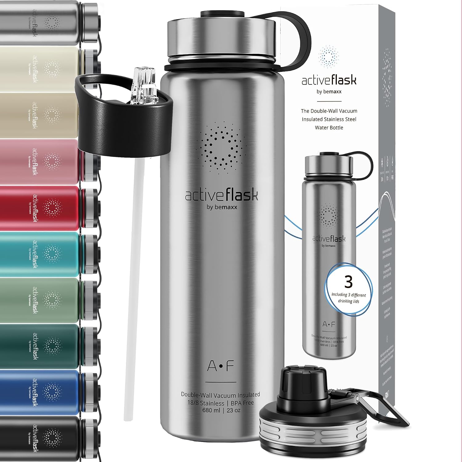 Stainless Steel Water Bottle with Straw, Infuser & 3 Lids: 18/32 OZ Leak-Proof Vacuum Insulated ACTIVE FLASK Drinking Bottles Hot Cold: Double Walled Outdoor Drink Thermo Mug Tea Coffee Sport Gym Bike