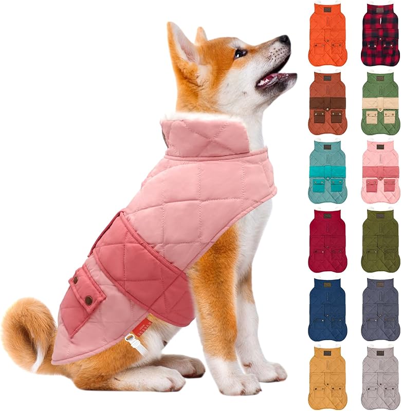KYEESE Waterproof & Windproof Dog Coat for Small Medium Dogs Puffer Jacket | Warm Fleece Lining, Turtleneck, Adjustable Hook-and-Loop Closure, Leash Hole for Walks, Easy On & Off, Pocket, Cold Weather