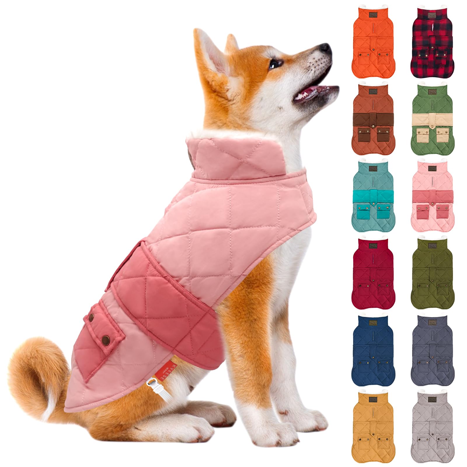 KYEESE Dog Coat Waterproof Dogs Jacket with Fleece Lined Thick Pets Clothes with Pocket Windproof Dog Coats for Small Dogs Warm Pet Winter Puffer Coat