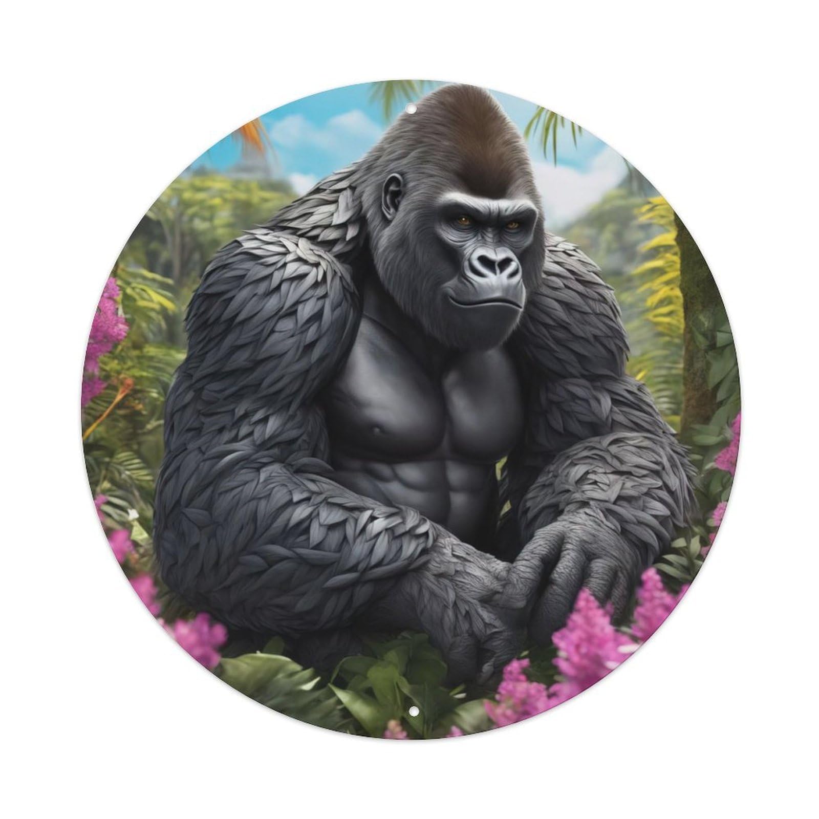 Animal Artwork Chimpanzees in The Forest Vintage Metal Tin Sign Plaque Wall Decor for Cafe, Club Bar, Office, Garden Metal Poster 8x8Inch