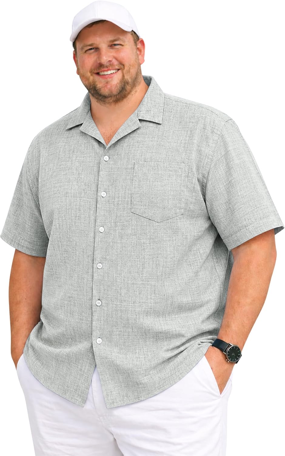 Weecreeture Men's Big and Tall Hawaiian Shirts - Short Sleeve Button Down Shirt, Solid Color Casual Beach Vacation Shirt