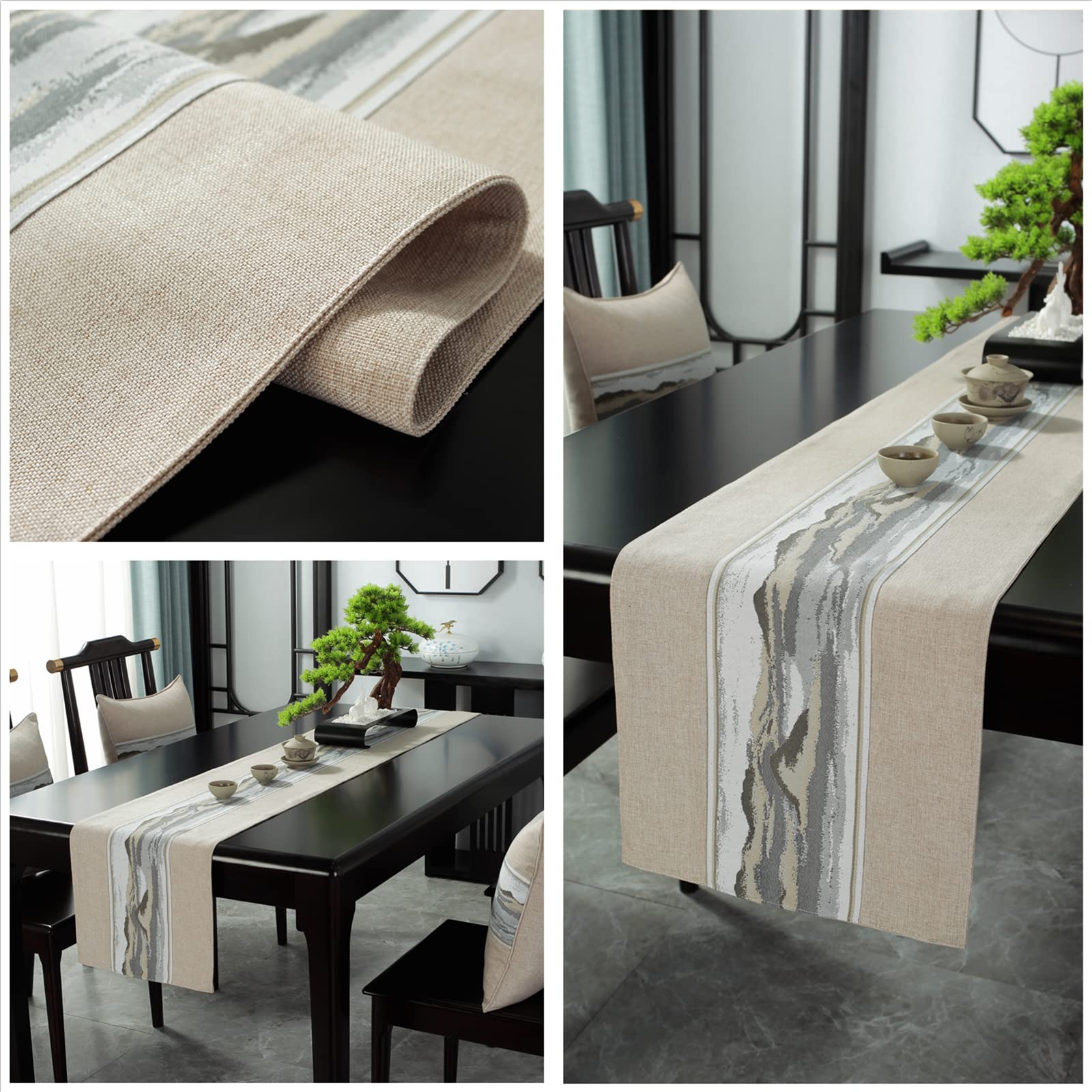 Camino de mesa impermeable de lino y algodón para decoración del hogar, cocina, hotel, comedor, reversible y anticontaminación del aceite, ideal para fiestas, bodas, decoración de vacaciones (beige,