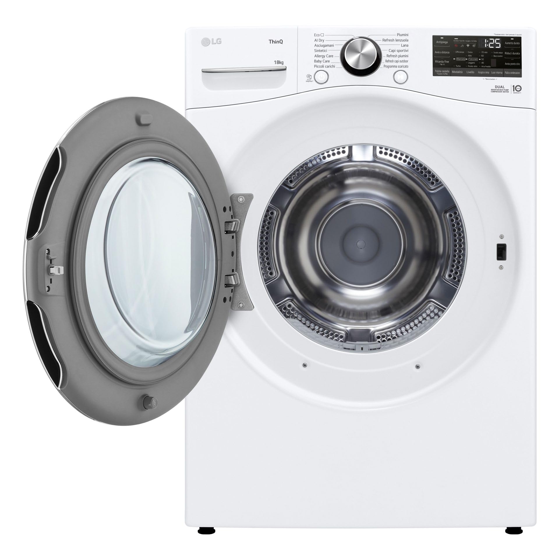 LG RH18U8AVCW - Secadora Smart de 18 kg, serie U8, clase A+++, bomba de calor Dual Inverter, motor Direct Drive, inteligencia artificial AI Dry, condensador autolimpiante, Wi-Fi, blanca