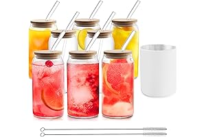 HOMBERKING Glass Cups with Lids and Straws 8pcs Set for Bulk Purchase