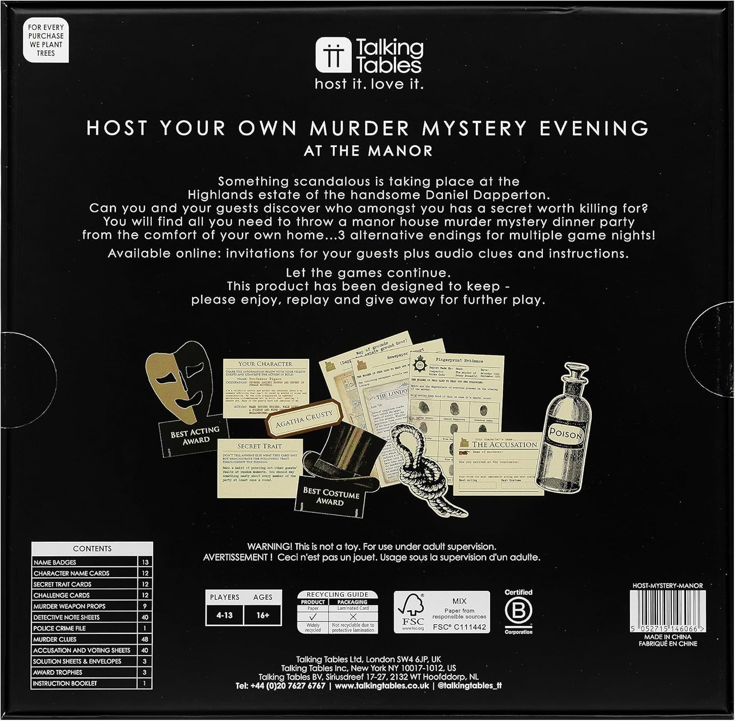 Talking Tables Reusable Murder Mystery at The Manor After Dinner Party Game Kit for Adults, Host Your Own Games Night Scottish Highland Theme, 3 Alternative Endings Fun Idea, New Year