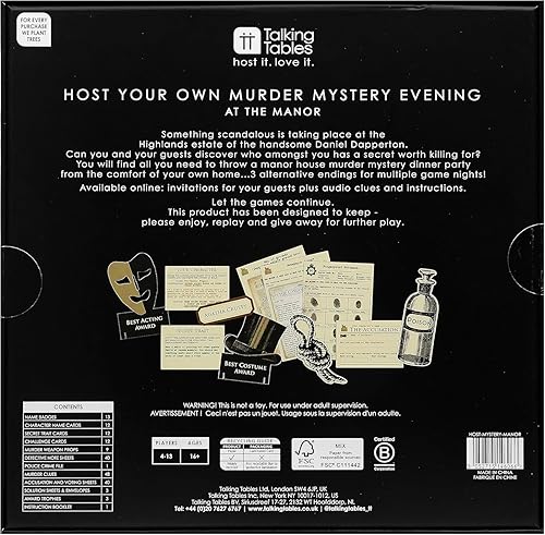 Miniatura 5 de Talking Tables Kit de juego reutilizable de misterio de asesinato en la mansión después de la cena para adultos, anfitriona tus propios juegos de