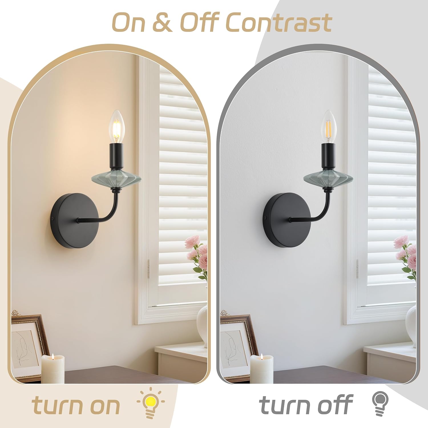 Modern Retro Wall sconces Set of Two with Green Ceramic Flower Decoration,Black Wall Lights, Hardwired Vintage Vanity Light for Bathroom, Living Room, Bedroom, and hallways.