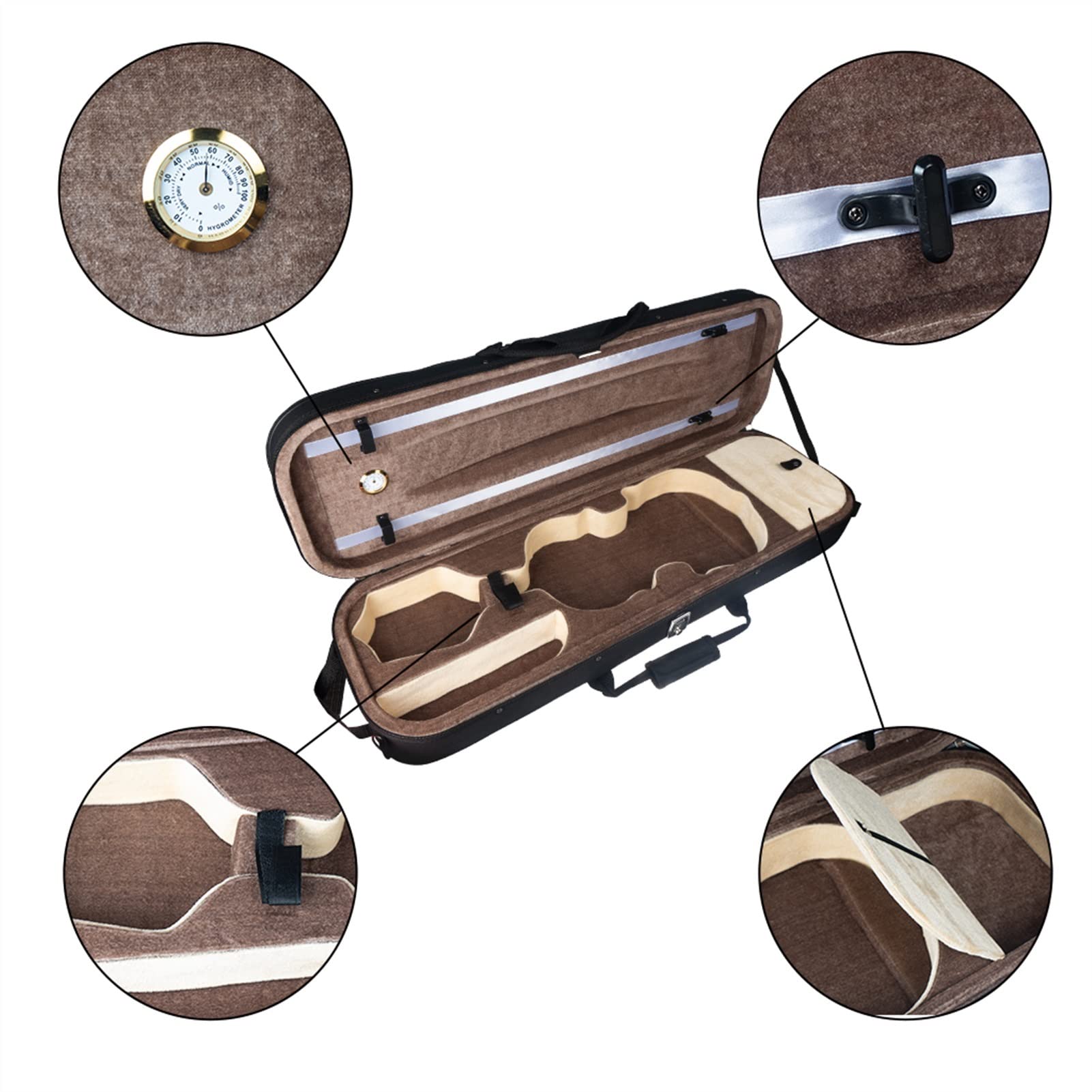 Full Size Custodia per Violino Custodia Rigida per Violino Custodia di Dimensioni 1/8 Custodia Interna in Seta di Lusso Schiuma Leggera Cinghie Regolabili Oblunghe Custodia per Igrometro