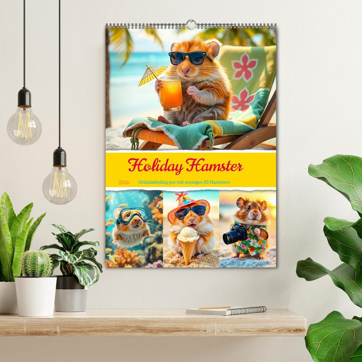 Holiday Hamster - Urlaubsfeeling pur mit sonnigen KI Hamstern (Wandkalender 2026 DIN A2 hoch), CALVENDO Monatskalender: Süße KI Hamster machen Urlaub (CALVENDO Tiere)