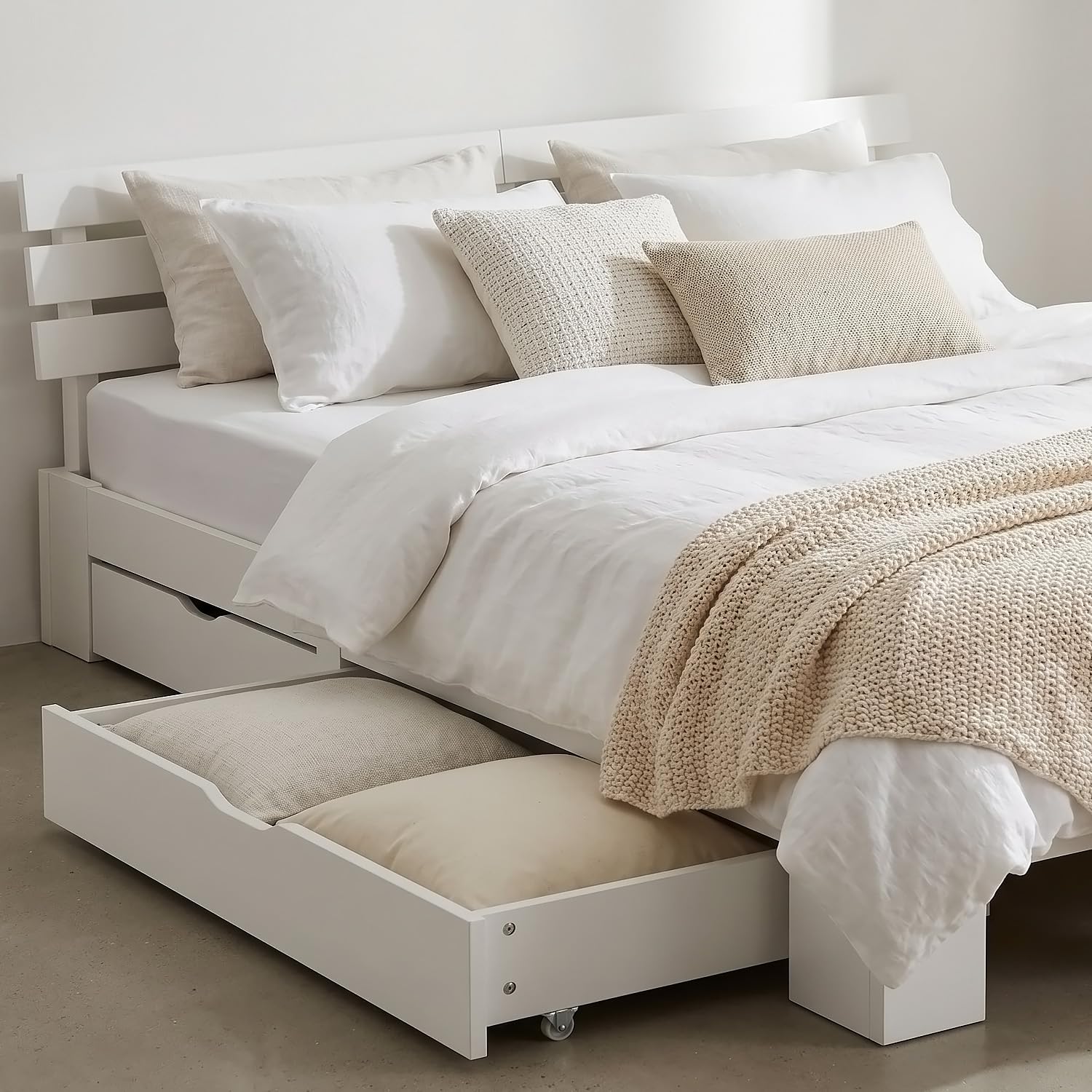 Homestyle4u Holzbett 160x200 cm Weiß mit 2 Bettkästen