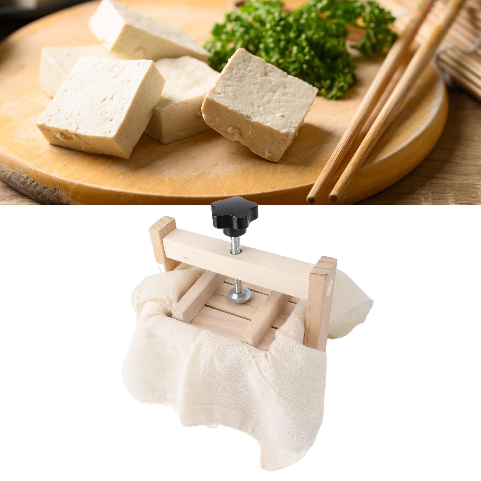 Zestaw do Robienia Tofu Drewniana Forma do Wyciskania Tofu Prasa do Sera Prasa do Robienia Tofu Forma do Tłoczenia dla Domu (Typ 2 (5,1 x 5,1 x 3,5 cala))