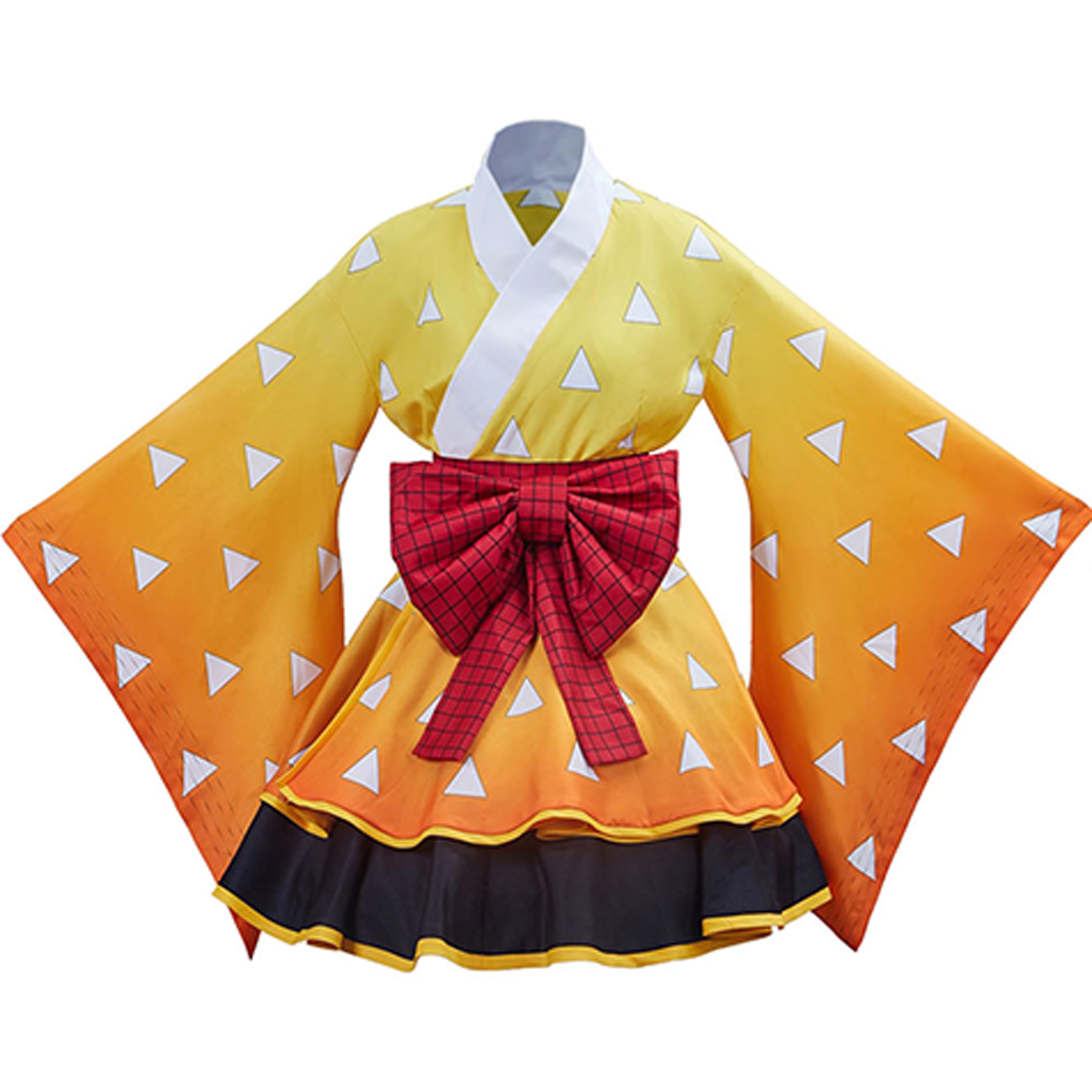 Satdflie Demon Slayer Cosplay Costume Kimono Outfits Uniform Set Girls Christmas Anime Fans Gifts Maid dress，Agatsuma Zenitsu，XXL