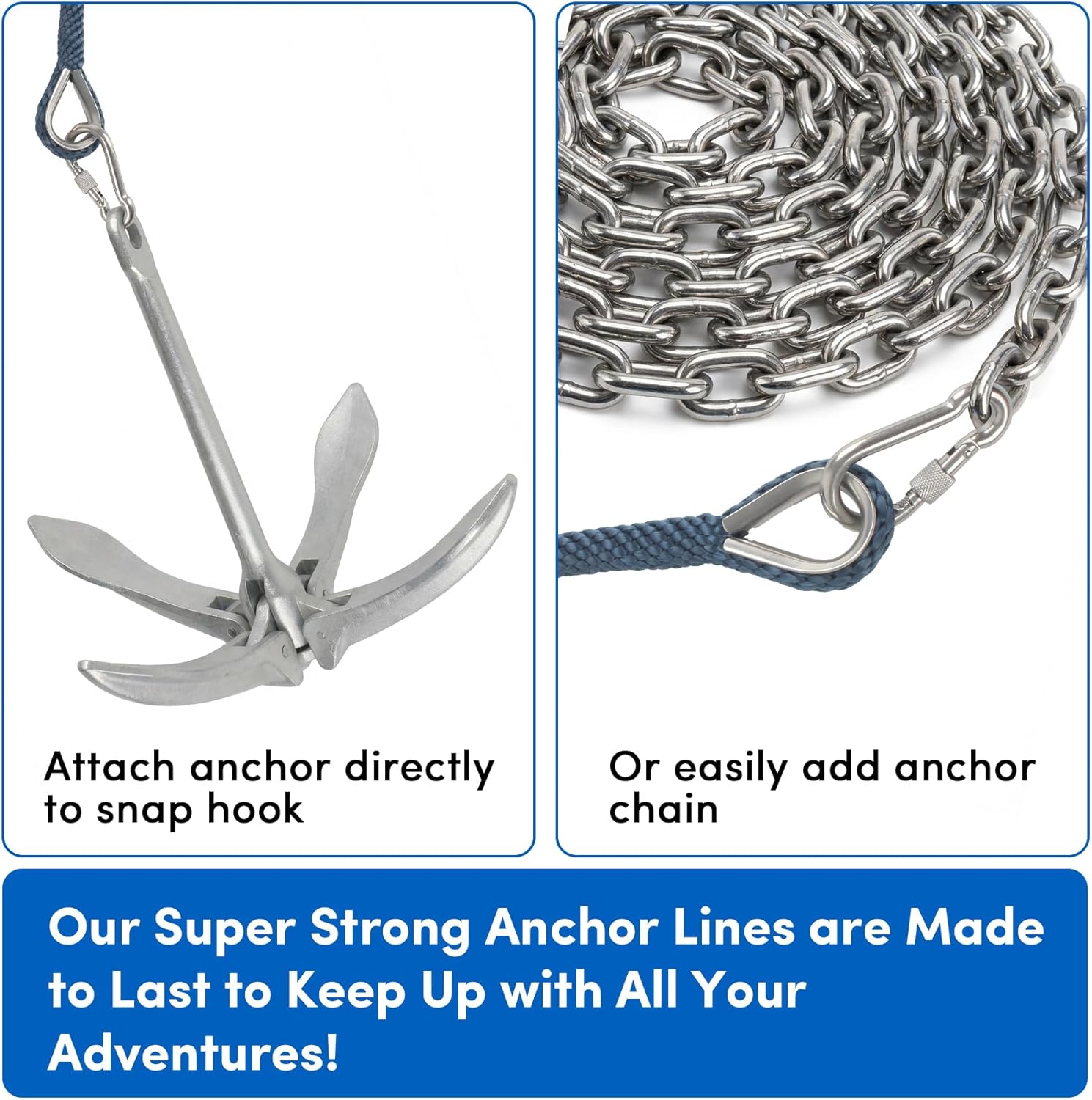 Anchor Rope 3/4 Inch 50 FT, Boat Anchor Rope Solid Braid MFP, Anchor Line with 316 Stainless Steel Thimble & Snap Hook for Towing Mooring Docking Anchoring Boats Up to 45' - Navy Blue
