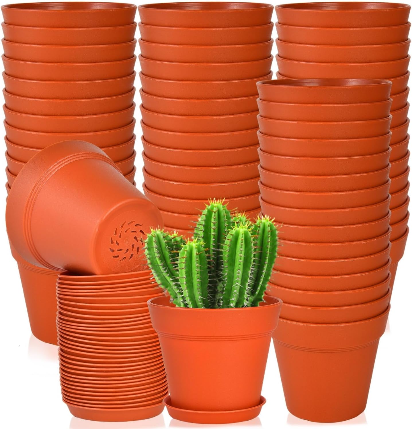 June Fox 60 Pack Small Plant Pots Indoor 4 Inch Plastic Planter with Drainage Holes and Saucers Premium Terracotta Pots Bulk for Succulent, African Violets, Flowers, Seed Starting