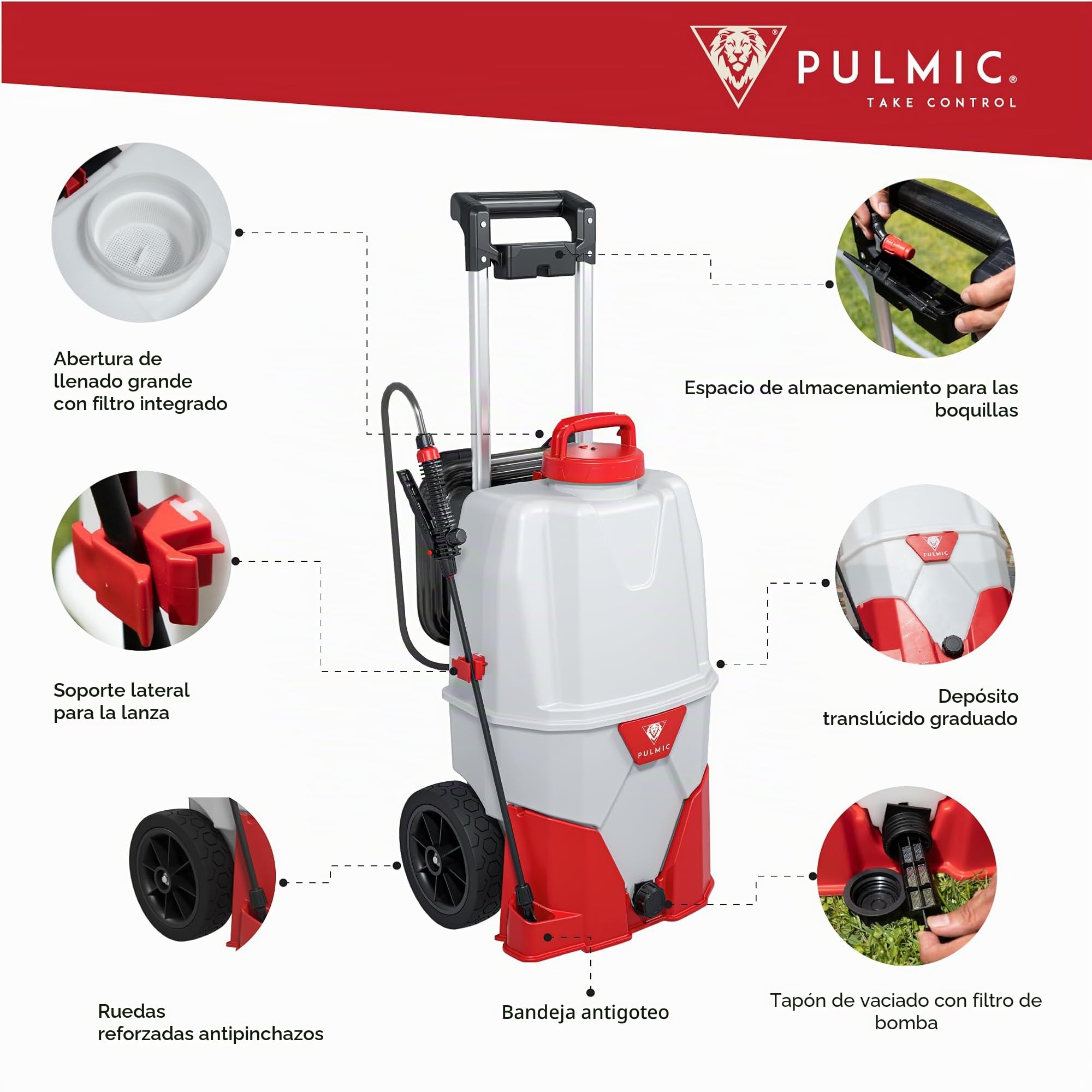 Pulmic Kit Premium Pulverizador eléctrico 35L + Lanza telescópica 5m, 4 Bar, Manguera 6m, autonomía 7h. para Limpieza de techos, Jardines, Aplicaciones en Altura, Palo ergonómico y Ultraligero
