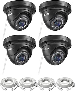 ZOSI 4 Pack 5MP 3K Add-on Security Dome POE Camera with Cable, 2880 x 1620 Indoor Outdoor IP Camera, 80ft Night Vision, 3.6mm Lens, 95°View Angle, IP66 Weatherproof (Only Work with ZOSI PoE NVR) asin的图片