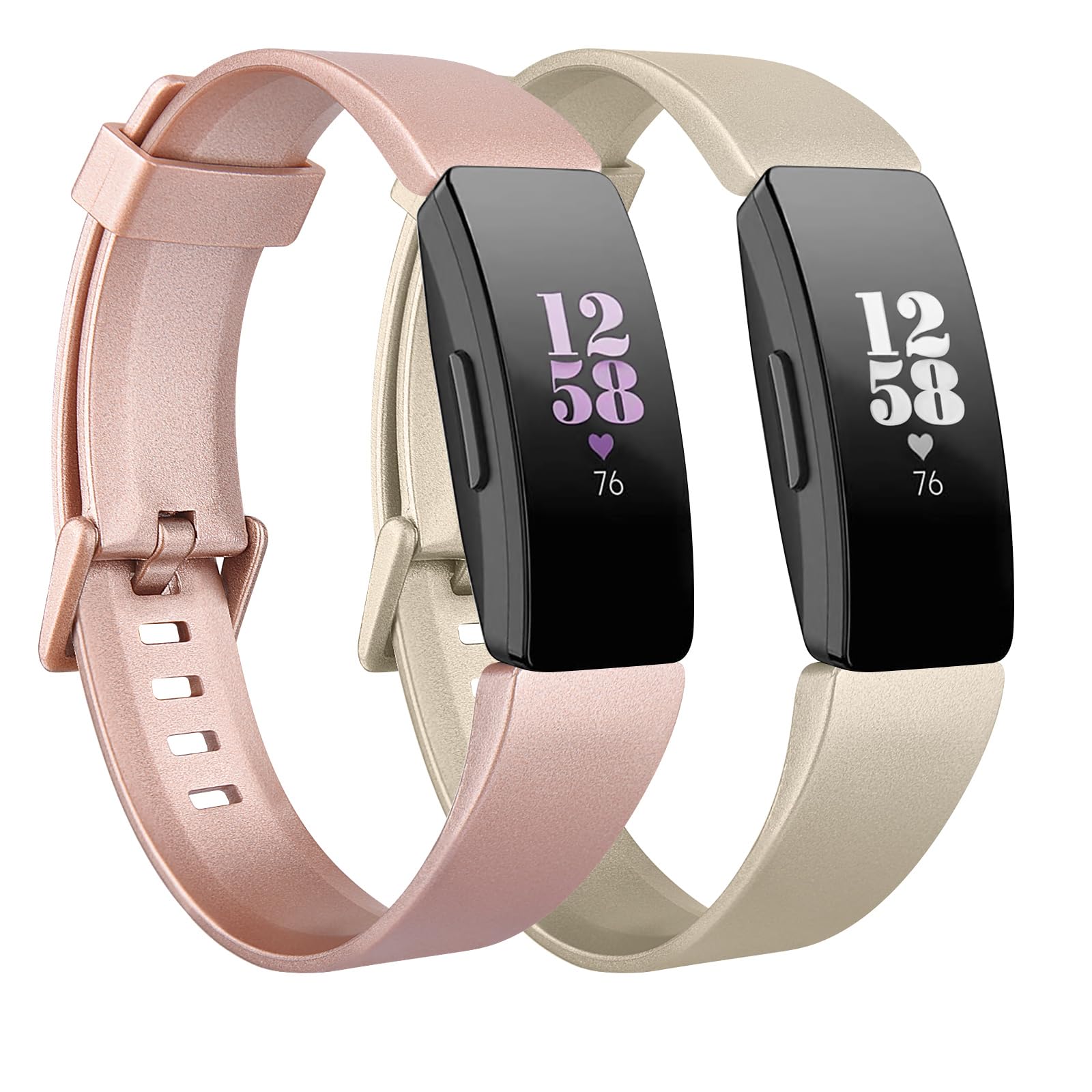 Mugust 2 Pack Strap Compatible with Fitbit Inspire Straps/Inspire HR Strap/Inspire 2 Straps,Soft Silicone Sport Replacement band for Fitbit Inspire/Inspire HR/Inspire 2/Ace 2 (Rose Gold+Gold, Small)