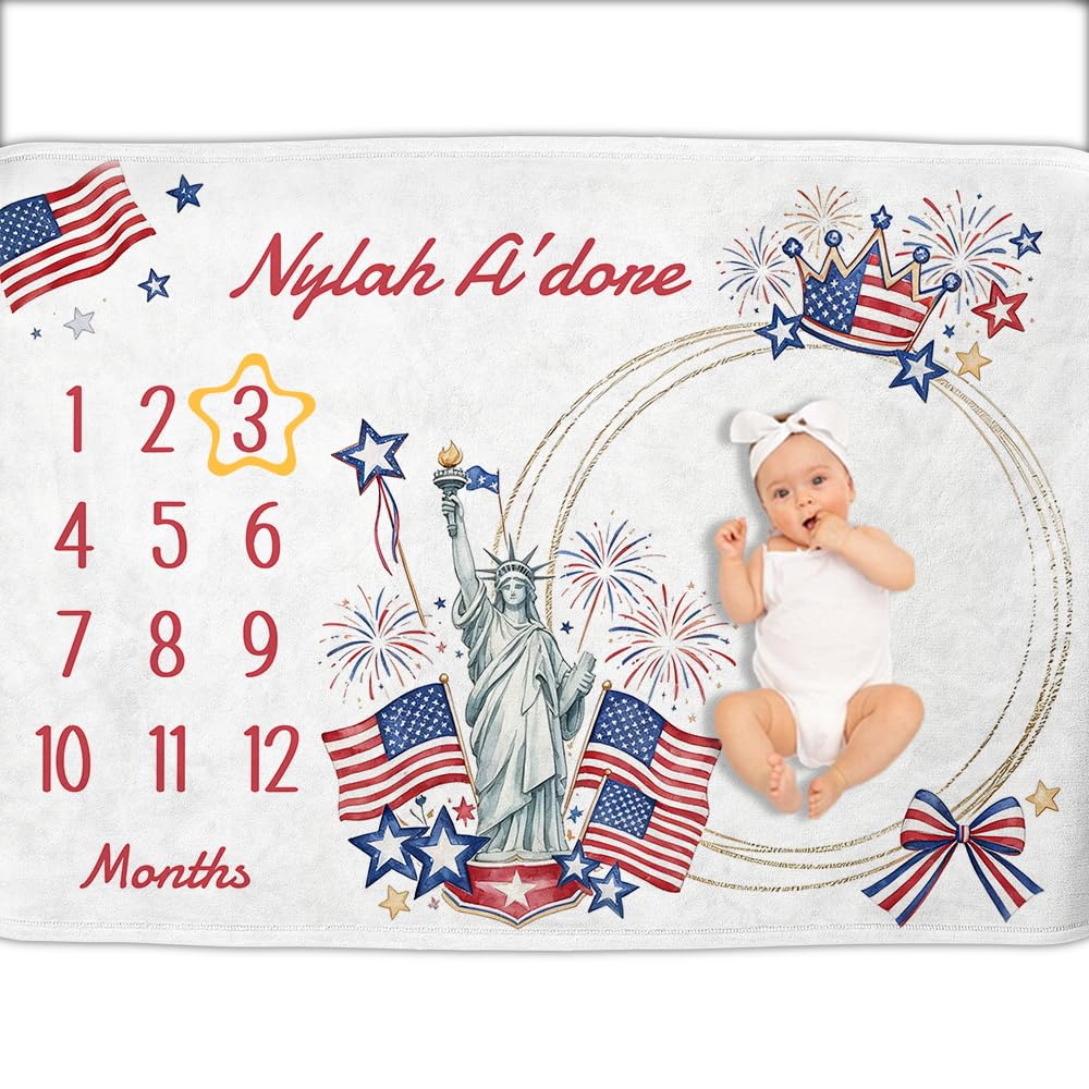 OLIVE OLIVIA Personalized Monthly Baby Milestone Blanket,30"x40"