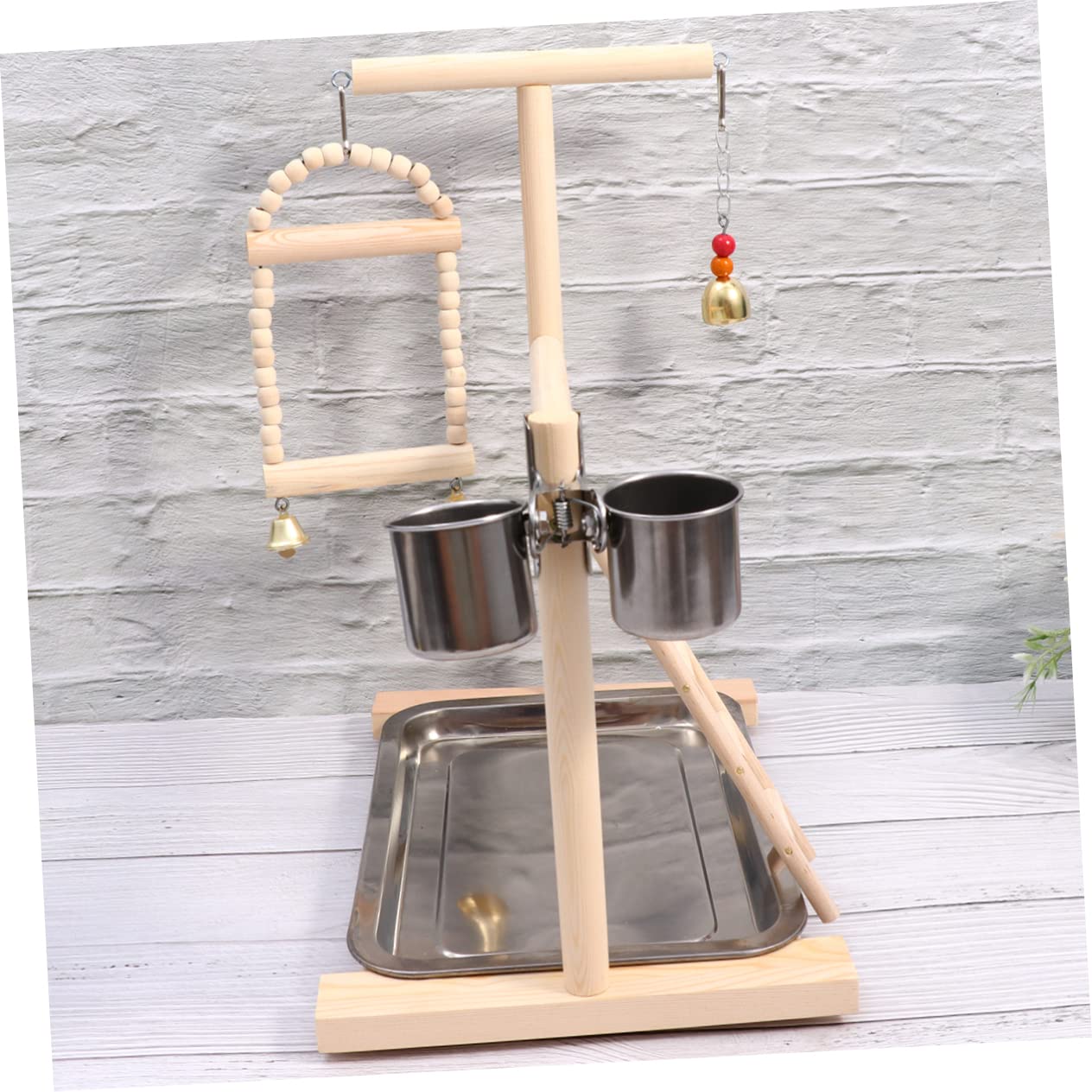 Vogelspielzeug für Papageien Vogel Spielplatz mit Edelstahl Vogelschaukel Leiter und Hängeanhänger für Käfig und Garten Zufällige Farbe
