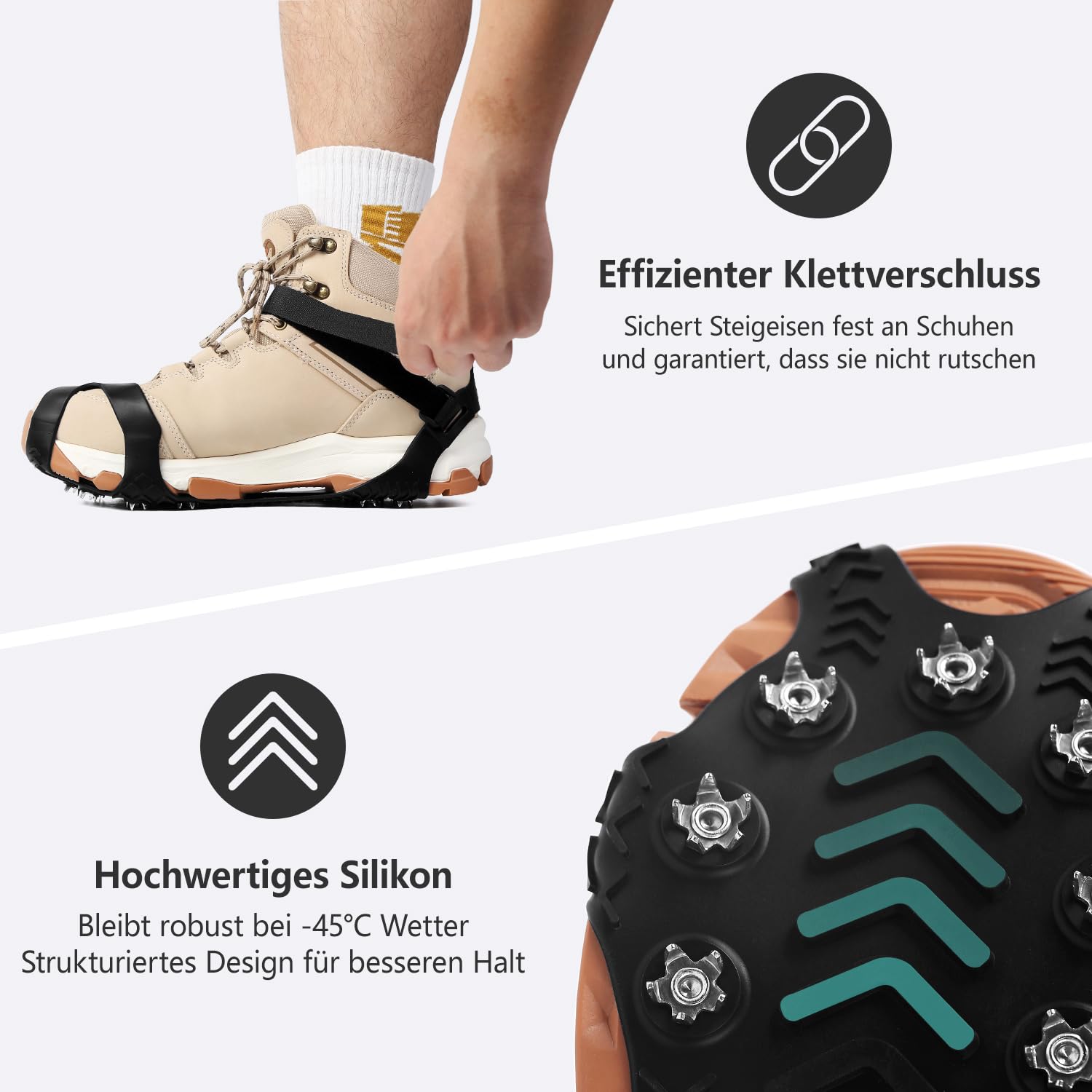 Steigeisen für Bergschuhe mit 11 Zähne Verdickte Schuhkrallen aus Edelstahl Anti-Rutsch Schuhspikes für Wandern Trail Running Trekking Winter Outdoor