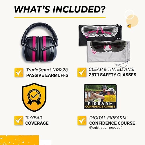 Miniatura 29 de TradeSmart High-Performance Earmuffs for Shooting Range & Shooting Eye Protection Glasses + Firearm Confidence Course Rosado