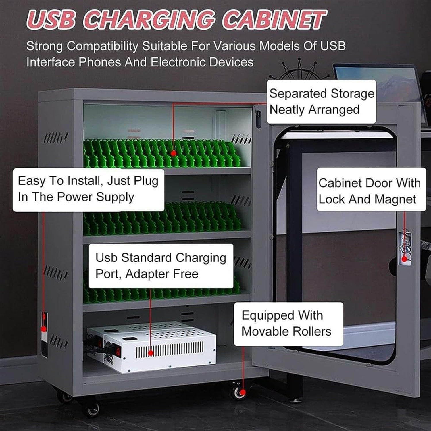 Mobile Phone Storage Box Transparent Acrylic Mobile Phone Security Locker with Key,Portable Phone Charging Station with Wheels & Lock, Secure 50-Slot Cell Phone Locker, Rechargeable Charging