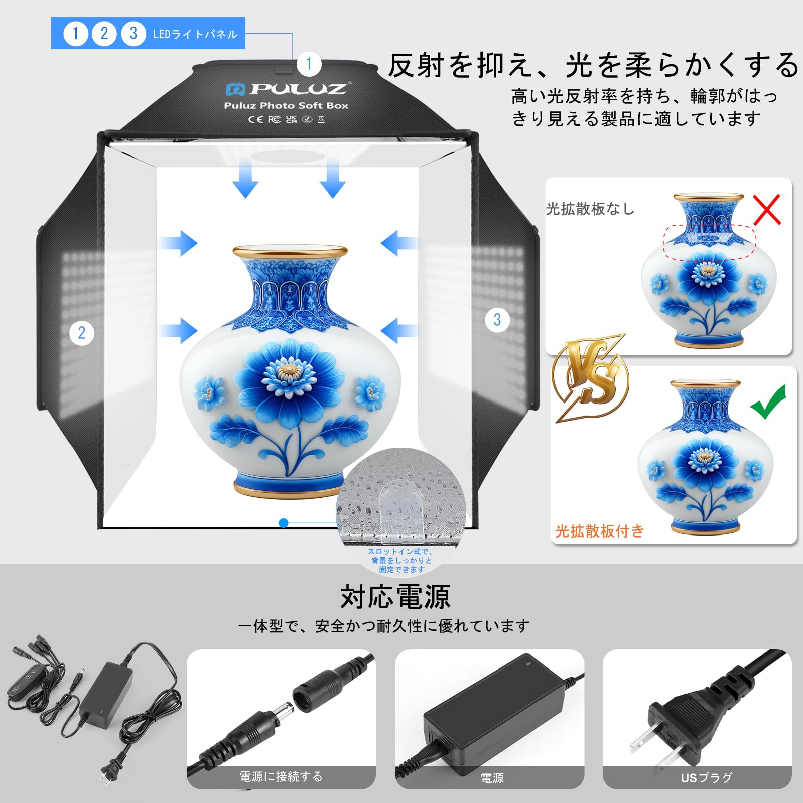 Amazon | PULUZ フォトスタジオソフトボックス、16 x 16インチ