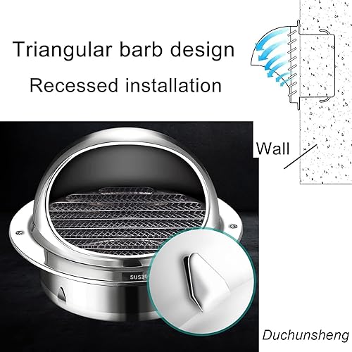 Miniatura 2 de Tapón de ventilación redondo de pared de 2 a 12 pulgadas, cubierta de ventilación de pared de acero inoxidable con rejillas extractor externo para