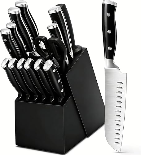 Juego de cuchillos, juego de 15 piezas de cuchillos de cocina premium, cuchillo de chef de acero inoxidable de alto carbono ultra afilado, mango