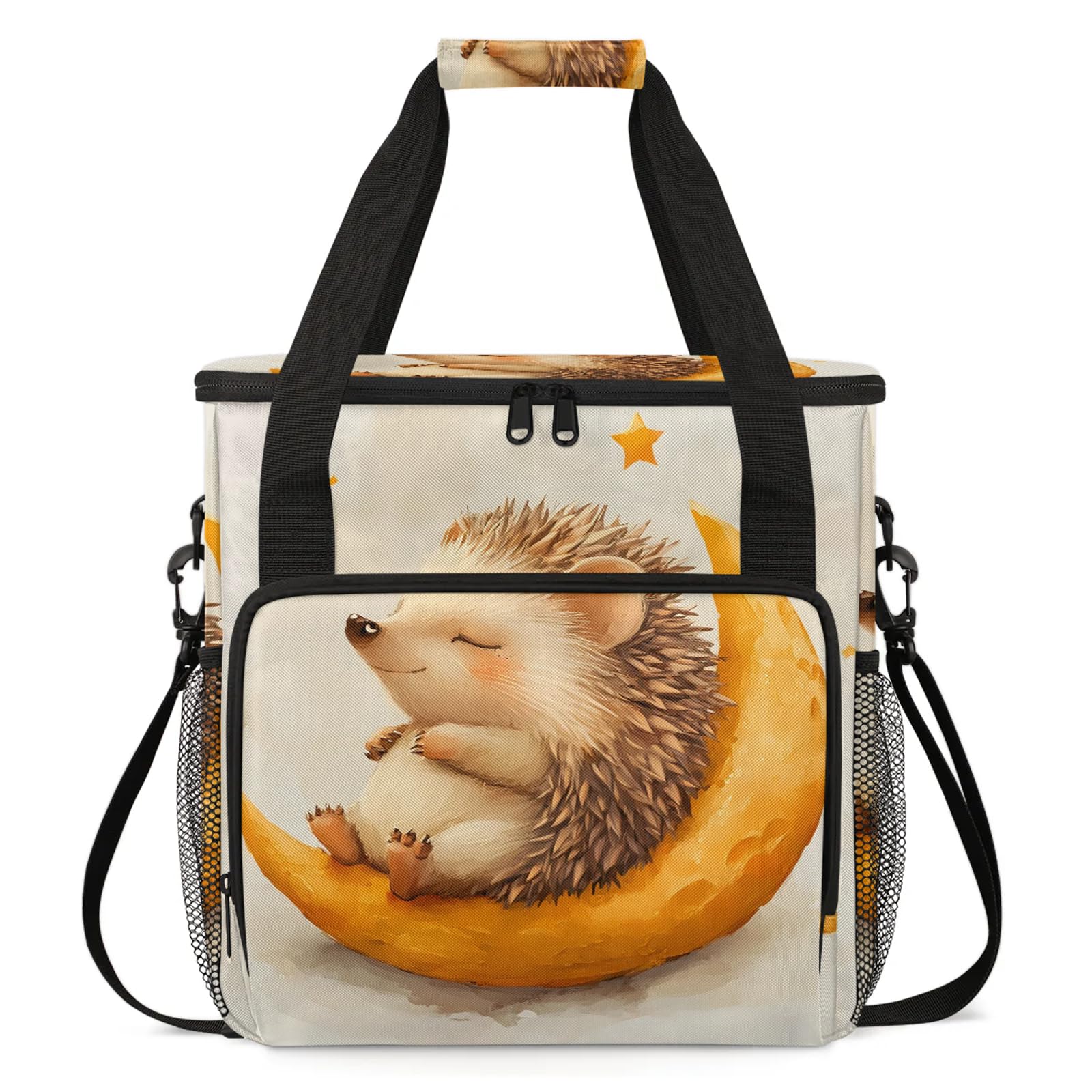 Adornori Hedgehog Coffee Maker Travel Bag, Cute Insulated Grocery Bag Travel Picnic Leakproof Cooler Bags With Shoulder Strap