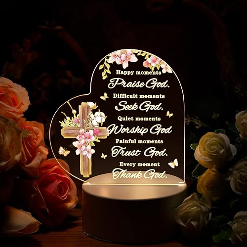 Miniatura 5 de Jetec Luz nocturna acrílica, regalo cristiano para mujeres, versículo bíblico inspirador, regalo para mujeres, decoración religiosa para boda,