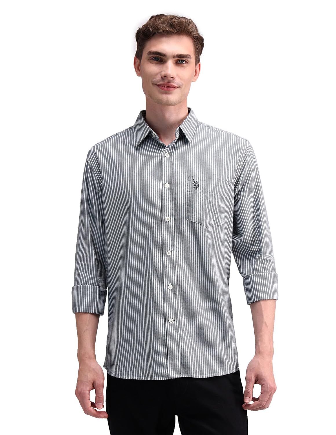 U.S. POLO ASSN. Men’s Cotton Regular Fit US Polo Ass. Checked Spread Collar Long Sleeve Casual Regular 1621 Casual Shirts (UDSHT1376)